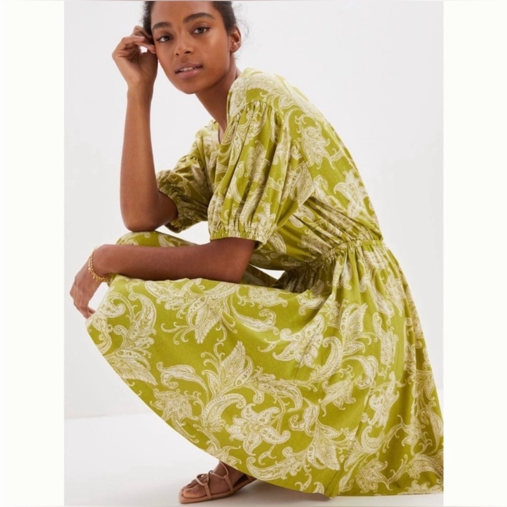 Daily Practice by Anthropologie Green Paisley Floral Cotton Blend Dress Size S